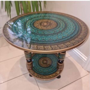 Handcrafted Wooden Side Table – Royal Mandala Carved Design
