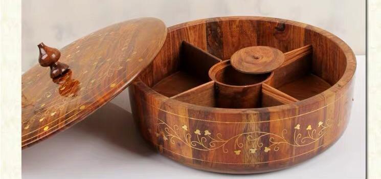 Handcrafted Wooden Dry Fruit & Snack Box – Royal Multi-Section Heritage Design
