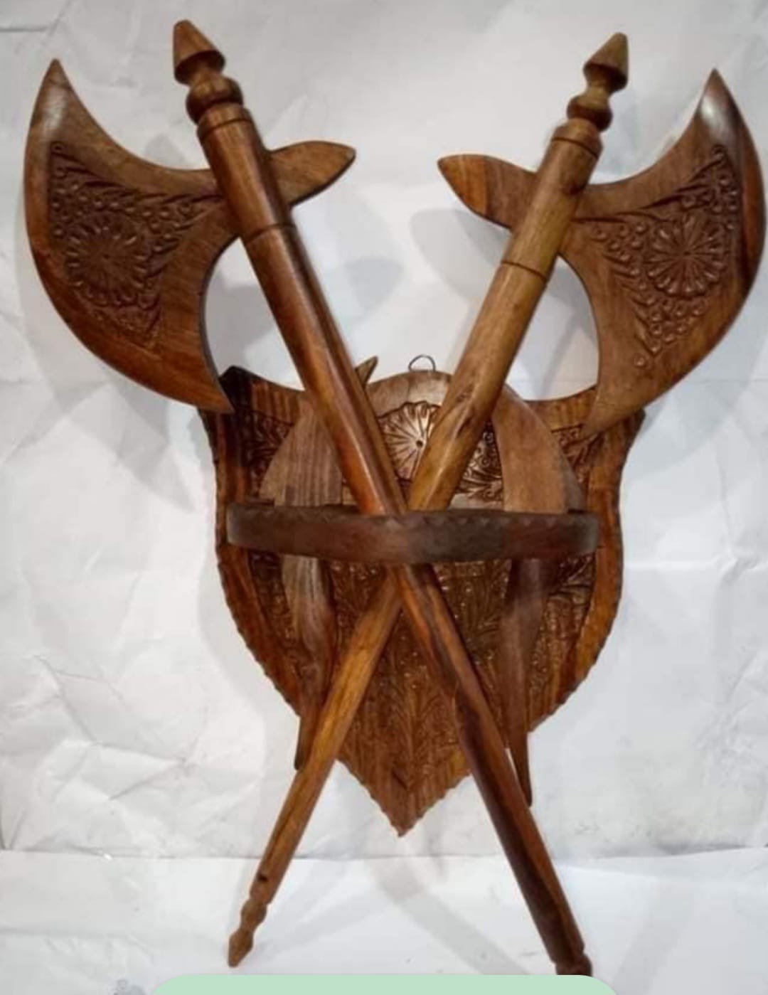 Handcrafted Wooden Wall Décor – Royal Crossed Axe Heritage Design