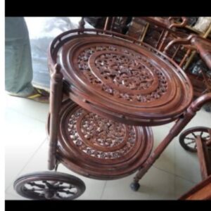 2-Tier Wooden Serving Trolley with Wheels